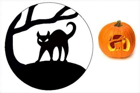 Black Cat Silhouette Pumpkin Carving Stencil Via