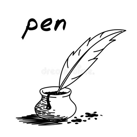 Feather Quill Pen Handdrawn Illustration Cartoon Vector Clip Art Of A