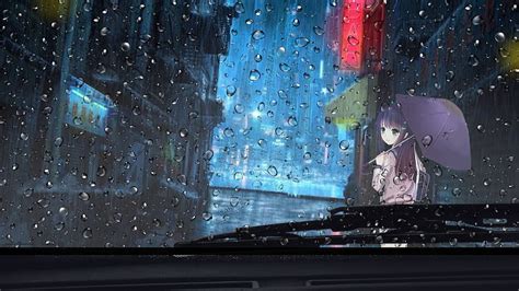 1366x768 Anime Girl Rainy Day View From Car 1366x768 Resolution