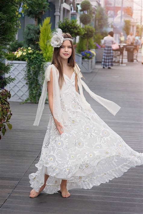 Boho Sequin Flower Girl Dress Junior Bridesmaid Etsy