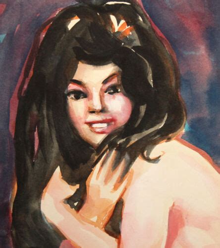 Vintage Impressionist Woman Nude Watercolor Painting Erotic Portrait