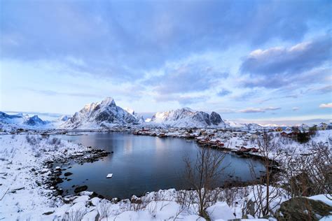 Wallpaper Lofoten Norway Mountains Lake Winter 2048x1367