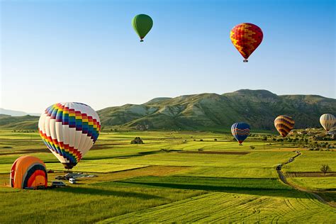 Download Field Landscape Vehicle Hot Air Balloon 4k Ultra Hd Wallpaper