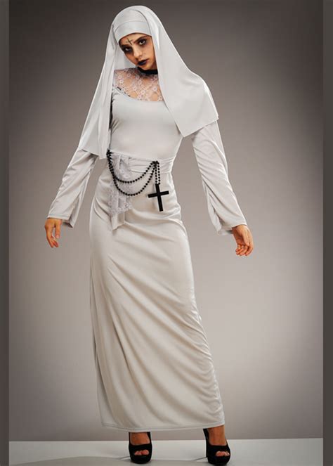 Womens Long Gothic Grey Nun Costume