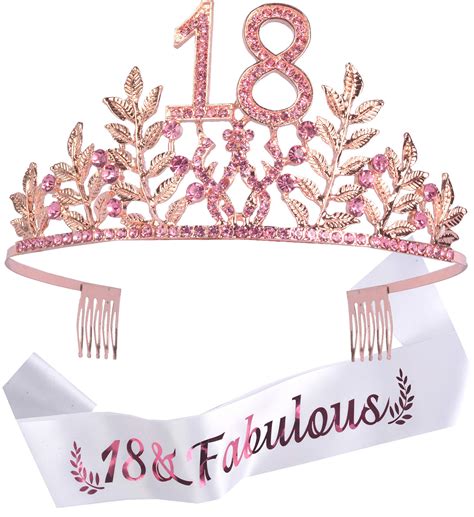 buy doradreamdeko 18th birthday sash and tiara for women fabulous set glitter sash leafs