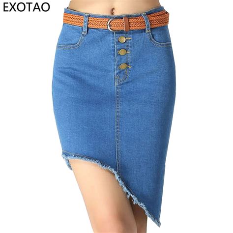 2017 Summer Sexy Skirts For Women Solid Asymmetrical Denim Skirts All