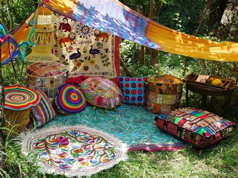 Hippie Decor Set Floor Seating Boho Canopy Yoga Room