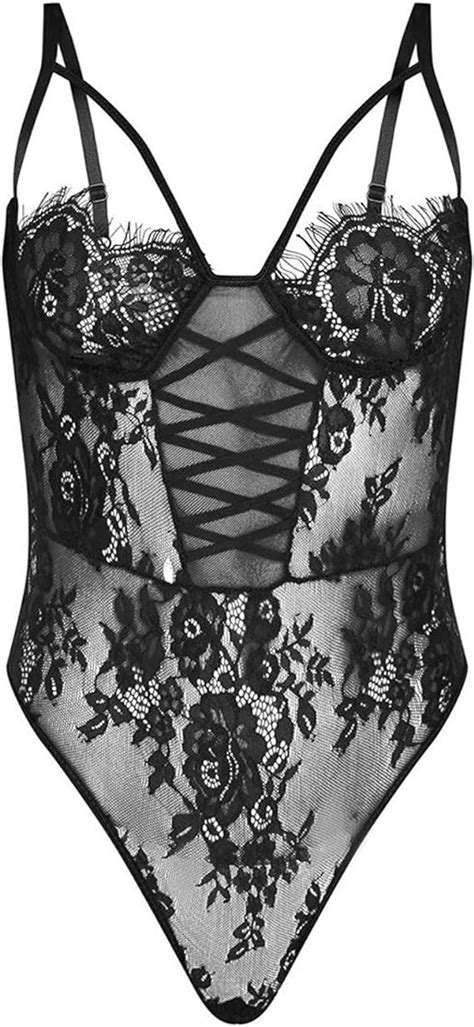 Bolayu Womens Lingerie See Through Snap Crotch Lingerie Sexy Lace