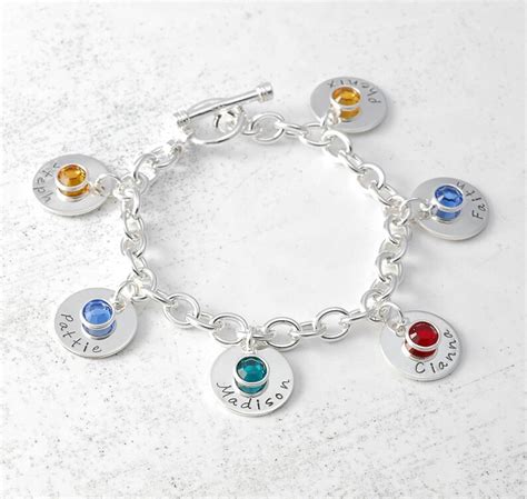 Six Disc Personalized Name Charm Bracelet With Birthstones Etsy