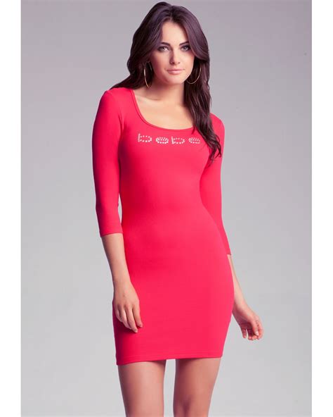 Bebe Skinny Ribbed Logo Dress In Red Lyst