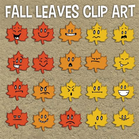 Autumn Leaf Emoji Printable Digital Clipart Png Set For Etsy
