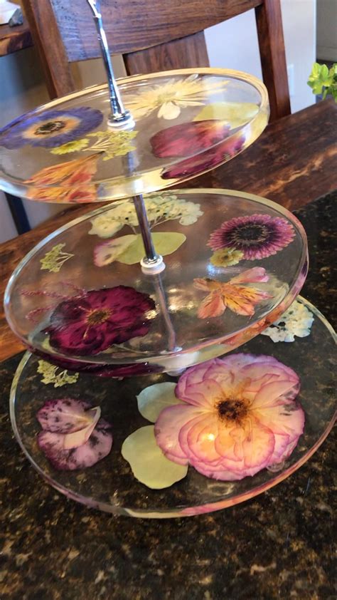 The plate being only $5 meant that the whole diy modern cake stand was assembled for less than $10. Pressed Flower Cake Stand#cake #flower #pressed #stand in ...