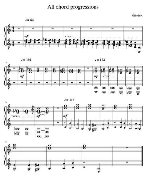 All Chord Progressions Sheet Music For Piano Solo