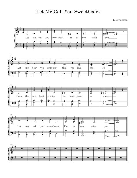 Let Me Call You Sweetheart Sheet Music For Piano Solo Easy