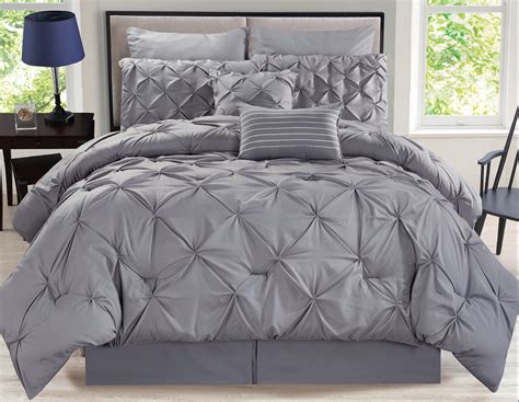 Hgmart 7 piece bedding comforter set luxury bed in a bag, cal king size , beige. 12 Piece Rochelle Pinched Pleat Gray Bed in a Bag Set