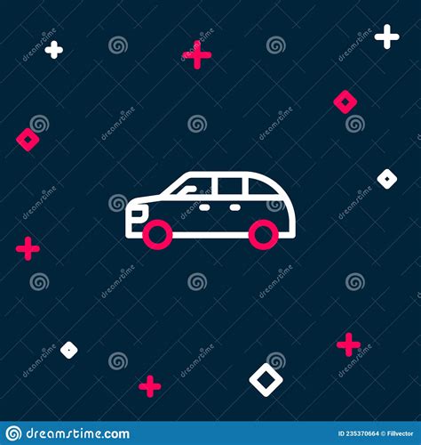 Line Hatchback Car Icon Isolated On Blue Background Colorful Outline