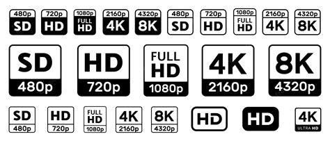 Premium Vector Set Of Video Quality Icons Hd Full Hd Uhd 4k 8k