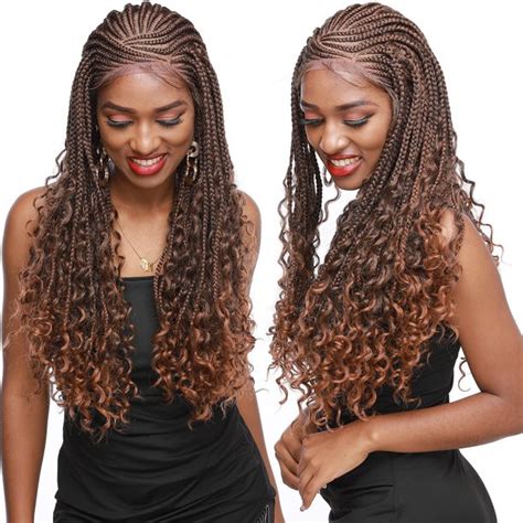 sego long curly braided lace front wigs for women african curls ends cornrow box braided braid