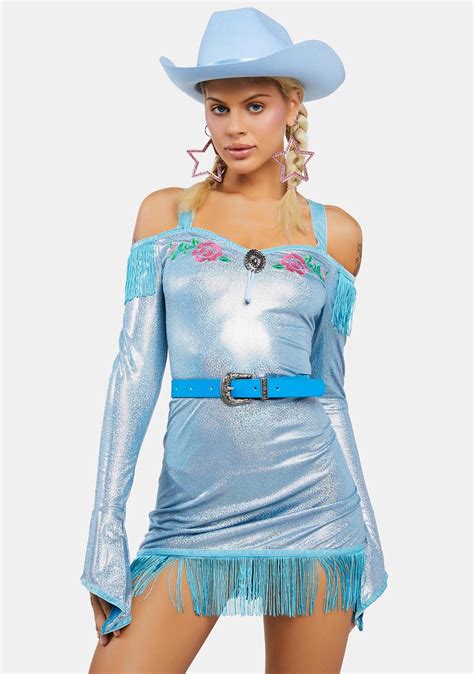 Sexy Iridescent Rhinestone Cowgirl Costume Blue Dolls Kill