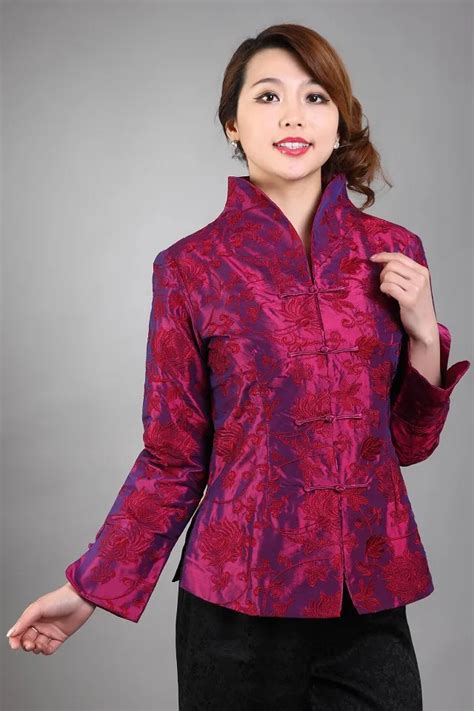hot pink free shipping new chinese women s silk satin jacket spring flowers coat size s m l xl