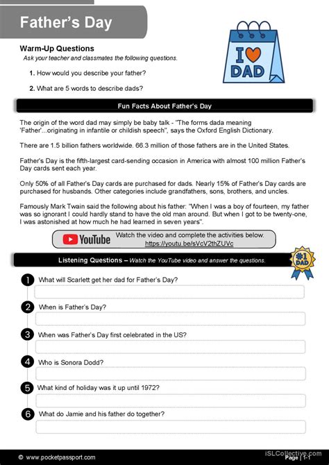 Fathers Day English Esl Worksheets Pdf And Doc