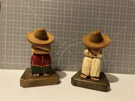 Vintage Folk Art Carved Wooden Mexican Siesta Sleeping Man And Woman