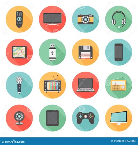 Flat Icons Set Of Multimedia And Technology Devices Stock Illustration