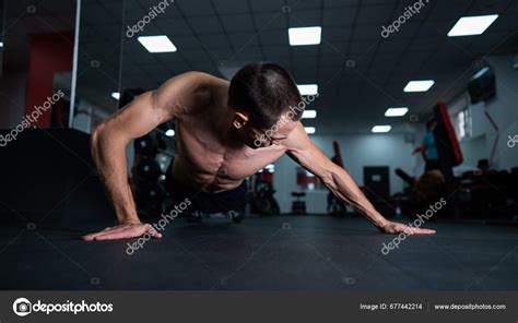 Muscular Shirtless Man Doing Push Ups Gym Stock Photo By ©inside Studio