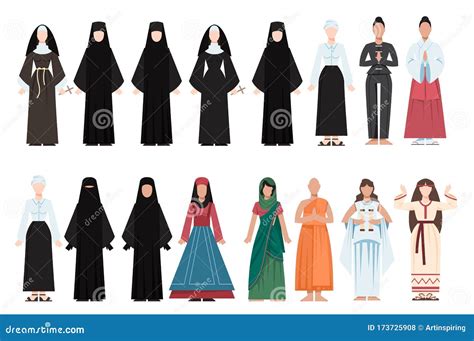Set Of Religion People Wearing Specific Uniform Religious Figure Stock