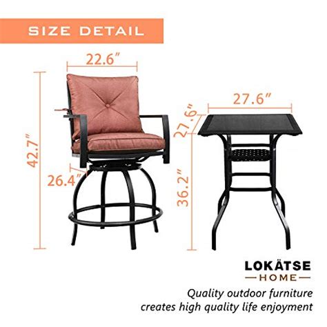 Lokatse Home Patio Bar Height Set With 2 Outdoor Swivel Chairs And 1