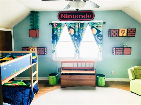 Super mario world kid's bedroom with custom built castle bed, complete with pipe tunnel into the castle level. Nintendo Cabinet for a Nintendo Room Makeover | Nintendo ...