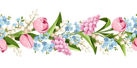 Horizontal Seamless Border With Spring Flowers Vector Floral Garland