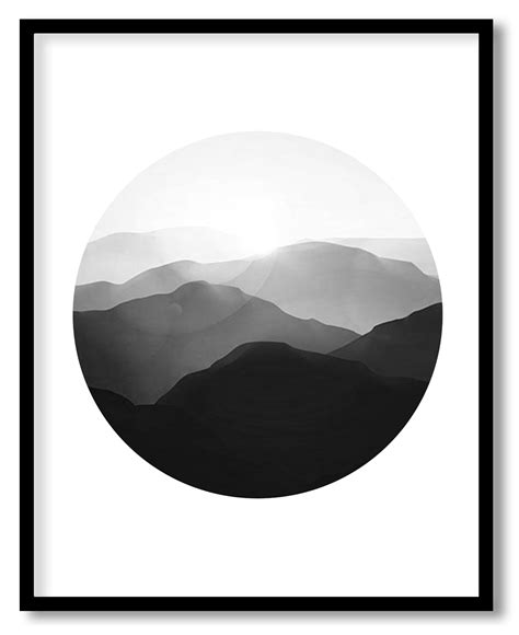 Circle Black And White Mountains Wall Art Hanging Wall Decor Home