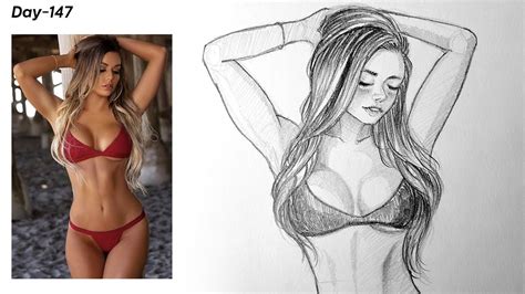 How To Draw Female Body Sexy Bikini Girl Sketching Pencil Day 147 Youtube