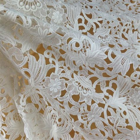 Sale 120cm Wide White Embroidery Water Soluble Cutout Lace Fabric For