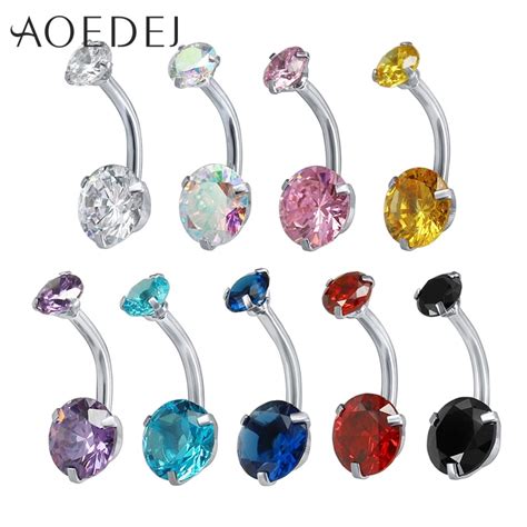 Aoedej Pcs Lot Crystal Navel Bell Button Rings Stainless Steel
