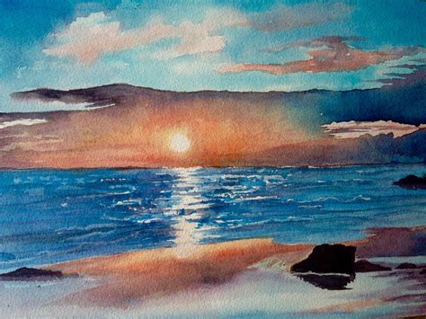 Watercolour Painting Sunset By P Baxter Baxter Watercolour Painting
