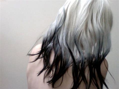 Rare White Platinum With Black Dip Dye Tips Human Hair Extensions