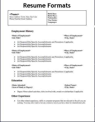On a functional resume, work history is listed without elaboration at the very bottom of the resume. Resume Format Types | Resume format examples, Resume ...