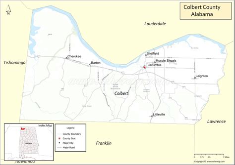 Map Of Colbert County Alabama Showing Cities Highways And Important