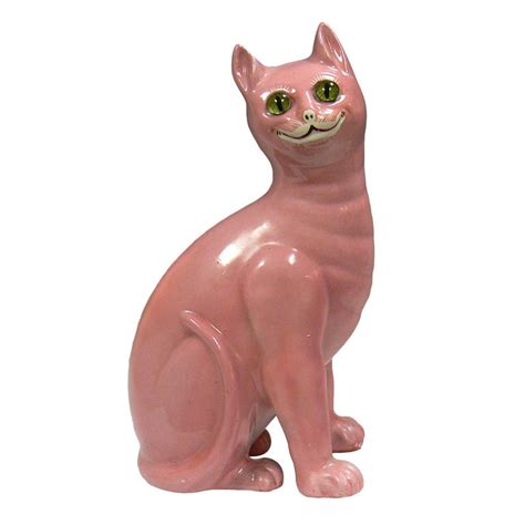 Pink Ceramic Cat W Glass Eyes Mid Century After Galle Vintage Cat Figurines Cat Art Cat Statue