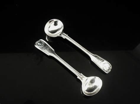Pair Of Antique Double Struck Sterling Silver Salt Spoons London 1882