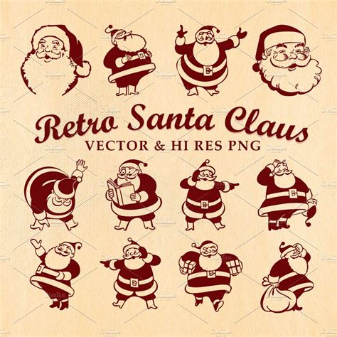 Retro Vintage Santa Claus Vector Seasonal Illustrations ~ Creative Market