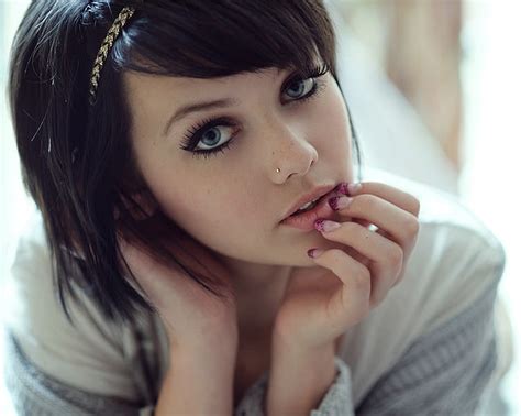 Hd Wallpaper Women Model Face Black Hair Blue Eyes Piercing