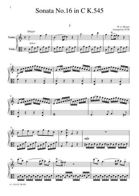 Mozart Piano Sonata No 16 In C K 545 All Mvts For Violin Viola Vn210