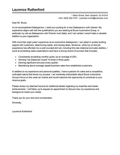 Automotive Salesperson Cover Letter Examples Livecareer