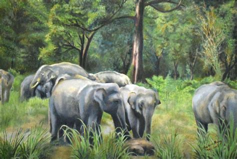 Elephants In A Forest By Artist John Bosco Mary Image Painting Mojarto