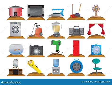 Household Electrical Items Vector Illustration Decorative Design Stock