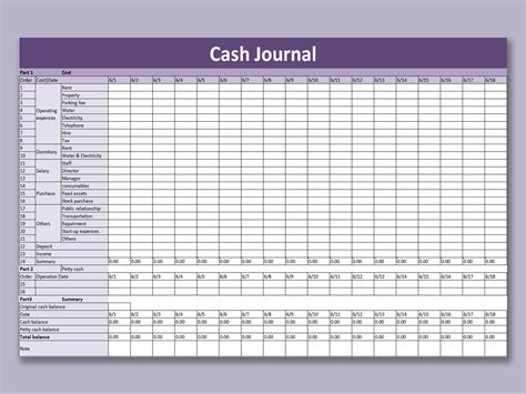 Excel Of Cash Journal Expendiure Xls Wps Free Templates