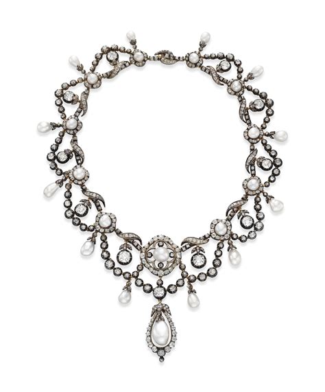 An Antique Natural Pearl And Diamond Necklace Christies